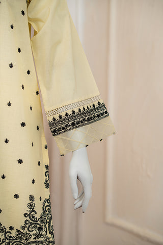 Munfarid Cream Cotton Suit with Black Embroidery & Digital Print Dupatta – Ready to Wear