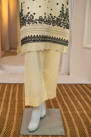 Munfarid Cream Cotton Suit with Black Embroidery & Digital Print Dupatta – Ready to Wear