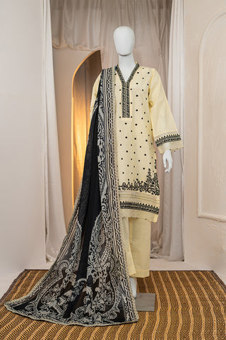 Munfarid Cream Cotton Suit with Black Embroidery & Digital Print Dupatta – Ready to Wear
