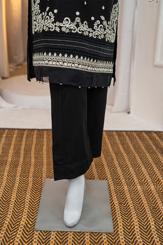 Munfarid Black Cotton Suit with Cream Thread Embroidery & Contrast Digital Dupatta – Ready to Wear