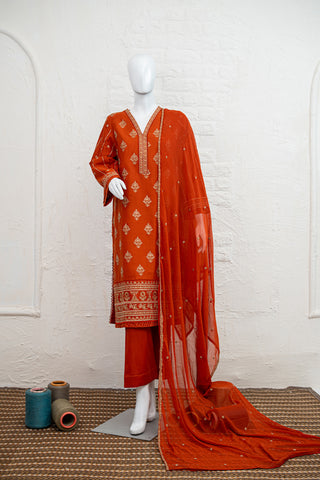Rust Fine Lawn Cotton Suit – Qalamkar | Ready-to-Wear Summer Wear