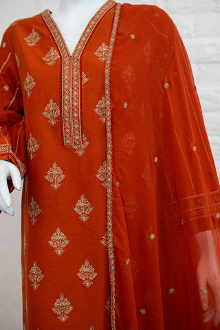 Rust Fine Lawn Cotton Suit – Qalamkar | Ready-to-Wear Summer Wear