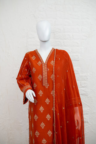 Rust Fine Lawn Cotton Suit – Qalamkar | Ready-to-Wear Summer Wear