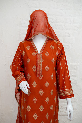 Rust Fine Lawn Cotton Suit – Qalamkar | Ready-to-Wear Summer Wear