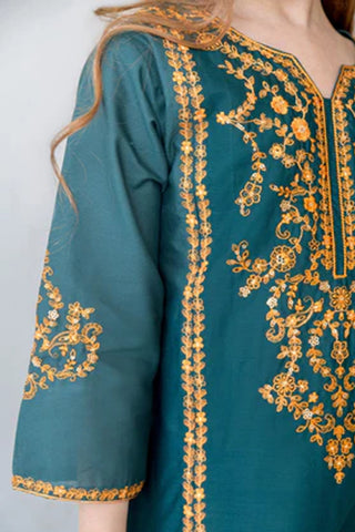 Hanaa – Teal 2 Piece Lawn Kurta Set for Girls