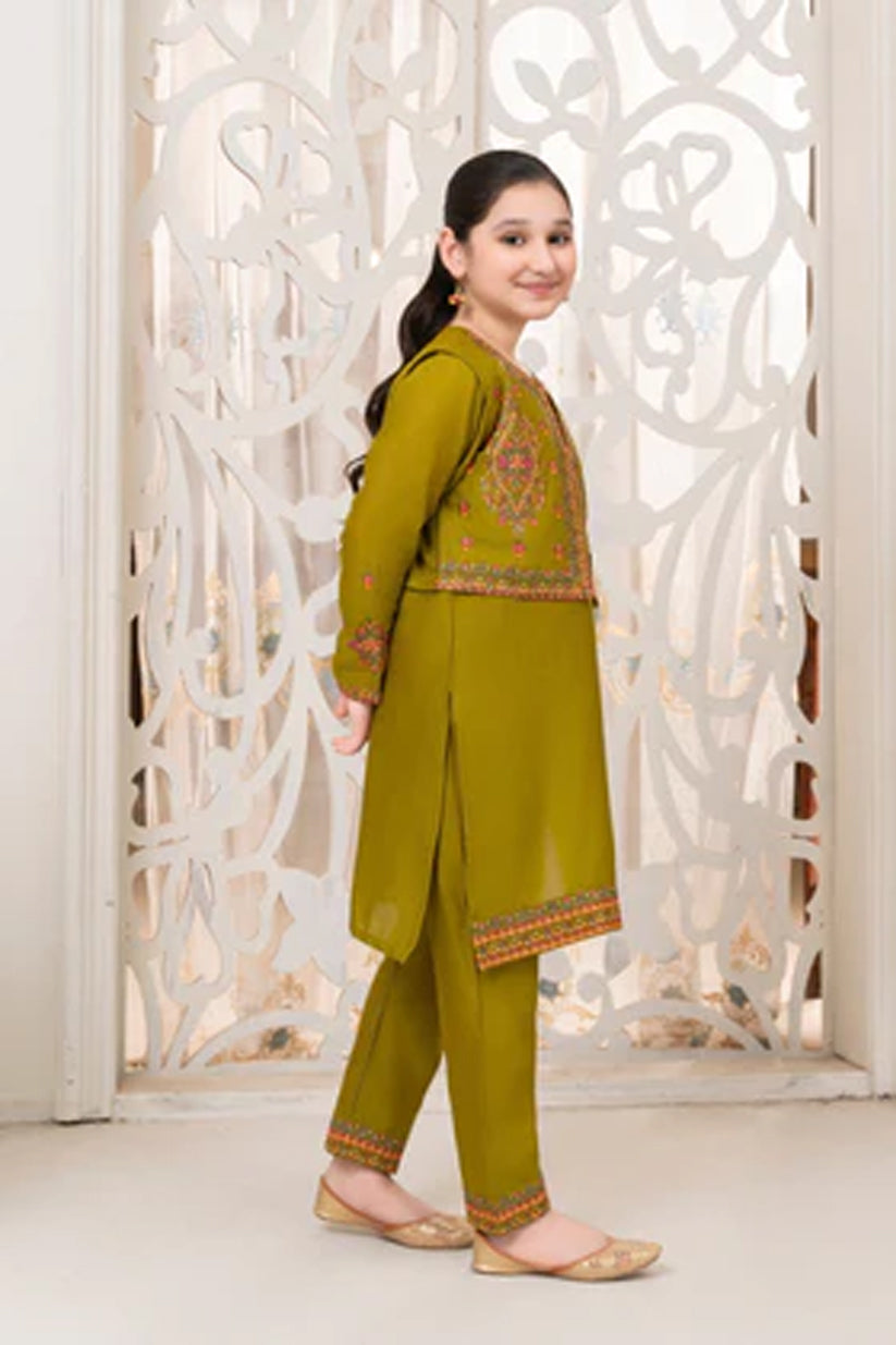 Ghazal – 3 Piece Green Embroidered Lawn Kurta Set for Girls