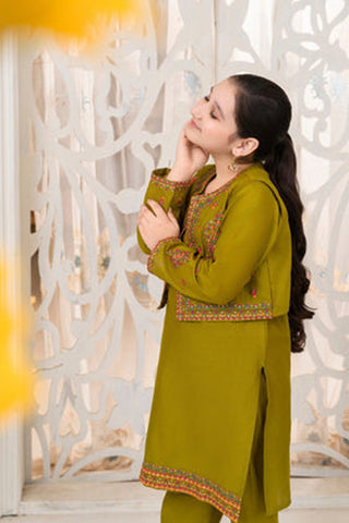 Ghazal – 3 Piece Green Embroidered Lawn Kurta Set for Girls