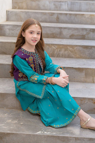 Ujala-2 – Teal 3 Piece Embroidered Cotton Gharara Set for Girls