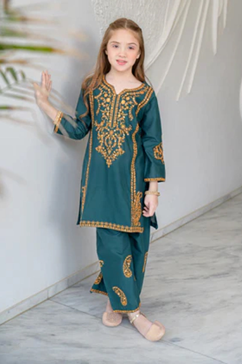 Hanaa – Teal 2 Piece Lawn Kurta Set for Girls