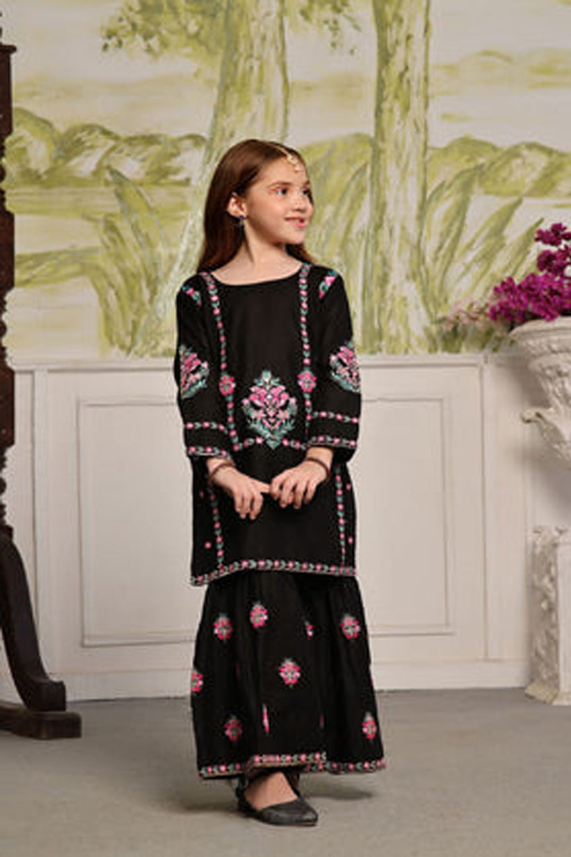 Kajal-17 – Black Cotton Gharara Set for Girls (2-Piece)