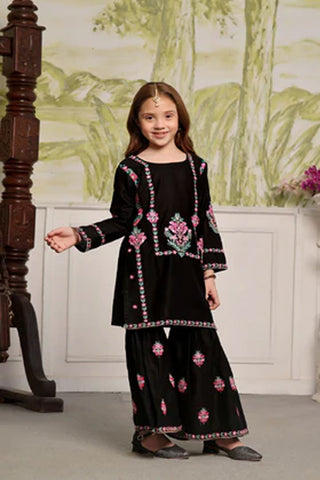 Kajal-17 – Black Cotton Gharara Set for Girls (2-Piece)